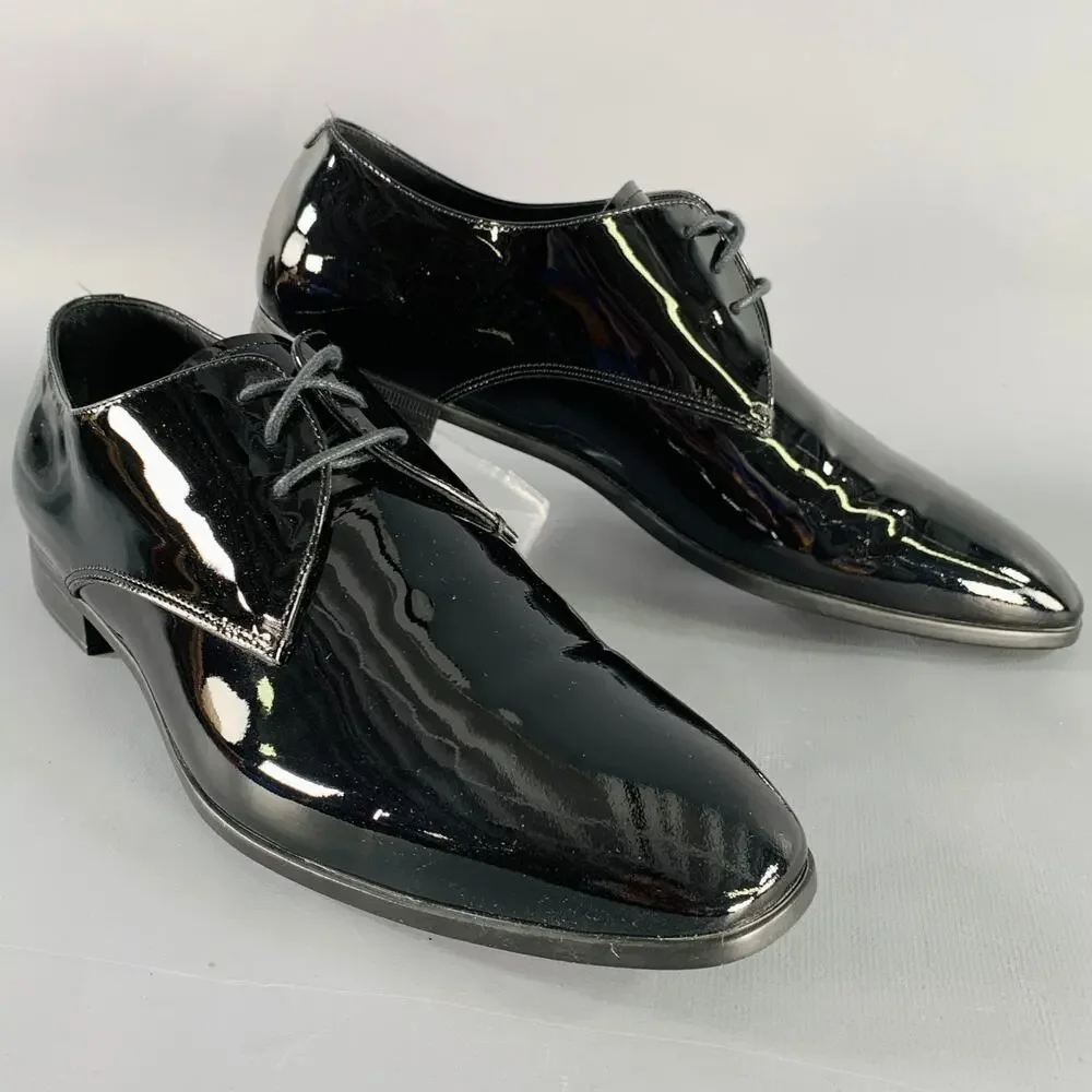 GIORGIO ARMANI Size 6 Black Patent Leather Derby Lace-Up Shoes
